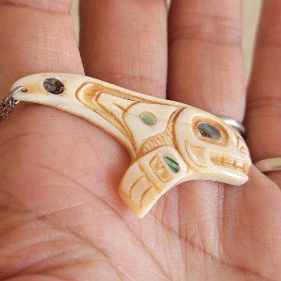 Native American Patty Fawn Cherokee carved ivory orca brother print shaman sharm - Picture 5 of 16